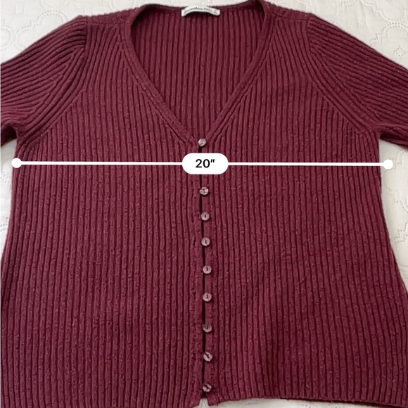 Abercrombie & Fitch Wool Blend Ribbed Button Front Cardigan Sweater Burgundy L - Picture 6 of 16